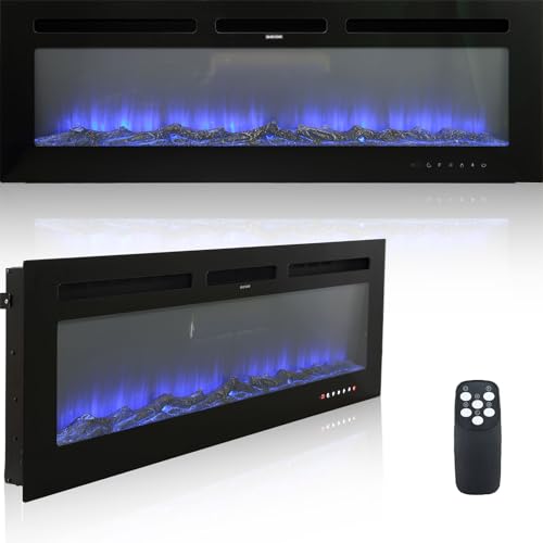 50" Electric Fireplace Recessed and Wall Mounted LED Fireplace with