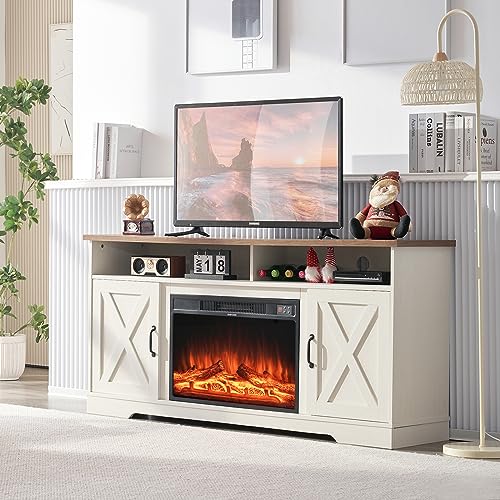 AMERLIFE Farmhouse TV Stand with 26" Fireplace, 63" Wood Rustic