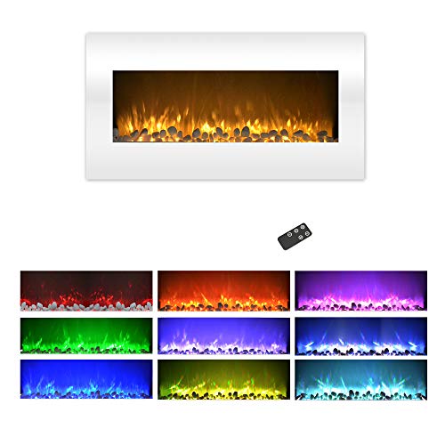 Northwest Electric Fireplace Wall Mounted Color Changing LED Flame and Remote, 36", White LED